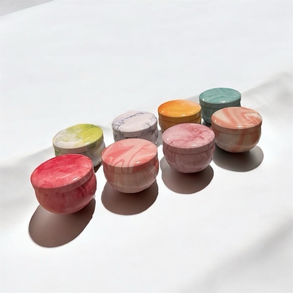 Small Colorful Marble Patterned Tins 1.9"W x 1.5"H - 8 Tins With Lids - Picture 2 of 11
